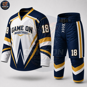 With Private Lable Sublimation Team Sportswear Breathable High Performance New Design Premium Navy Gold Ice Hockey Uniform Sets - Product Image 3