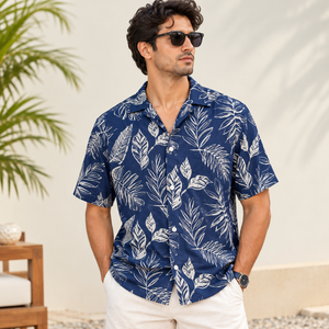 Camisa de Cuello Camp Collar para Hombre, 100% Algodón, Estampado Tropical, Manga Corta, Informal, para Playa, Verano, Vacaciones - Product Image 2