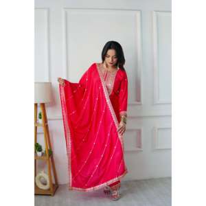 Conjunto de Top y Pantalón de Fiesta para Mujer, Color Rosa Oscuro, Talla 38, con Dupatta Elegante, Marca Valam Fashion - Product Image 2