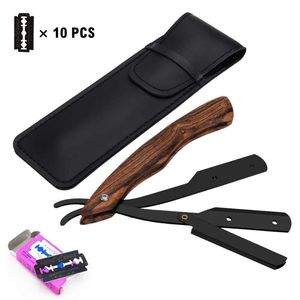 Navaja de afeitar de seguridad de doble filo con mango de madera plegable para afeitar la barba - Product Image 2