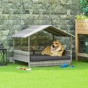 เตียงหวายยกสูงสีเทาถ่านบ้านสุนัขหวายในร่มกลางแจ้งพร้อมเบาะถอดออกได้ - Product Image 2