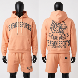 Conjunto de Sudadera con Capucha y Pantalones Cortos de Felpa de Algodón Premium, Color Suave, Logotipo Estampado, Corte Holgado Personalizado para Hombre - Product Image 5