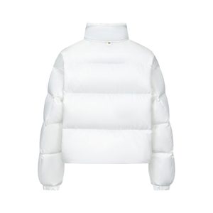 Women's Short <b>Quilted</b> <b>Jacket</b> With Bow Collar Full Sleeve Zipper Closure Winter Warm Coat Solid Color Puff Sleeve Design - Product Image 5