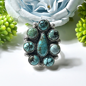 Anillo de Cabujón de Turquesa de Hubei Hecho a Mano, Anillo Chapado en Plata Oxidada con Gema de Ametrino Engastada en Bisel, Anillo de Declaración Vintage para Mujer - Product Image 3