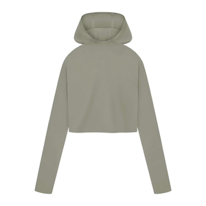 เสื้อฮู้ดครอปท็อปผู้หญิงสำหรับใส่กลางแจ้ง ผ้าฟลีซ แขนยาว สไตล์ลำลอง สตรีทแวร์ ทรงหลวม ปรับได้ด้วยเชือกผูกที่ฮู้ด ชุดเก๋ไก๋ - Product Image 2