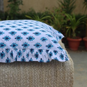 Funda de Cojín Cuadrada Estampada con Borde de Volantes, Diseño Floral Azul, Estilo Bohemio, Decoración para el Hogar - Product Image 6