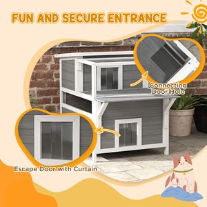 Casa de Madera para Gatos de 2 Pisos con Techo Abatible y Puerta de Escape, Panel de Piso Extraíble, Balcón para Uso en Exteriores en el Patio Trasero para Mascotas - Product Image 6