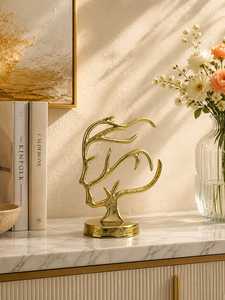 Golden Aluminium 28cm H X 14cm W X 21cm L Antler Sculpture Artistic Tabletop <b>Decor</b> Handmade Modern Eco-Friendly Living Room - Product Image 3
