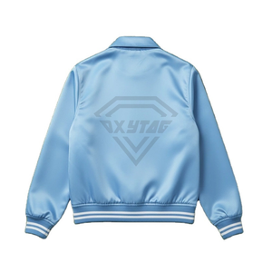 เสื้อแจ็คเก็ตบอมเบอร์สีฟ้าอ่อนพิมพ์โลโก้ตามสั่ง สำหรับผู้ชาย สวมใส่สบาย ซิปด้านหน้า สีพื้น ผ้าโพลีเอสเตอร์ กันลม เหมาะสำหรับฤดูใบไม้ร่วง ราคาถูก รับผลิตแบบ OEM - Product Image 2