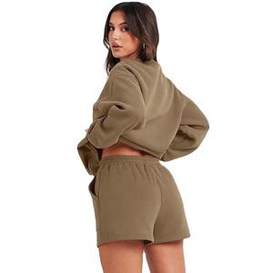 Custom 2 Piece <b>Shorts</b> Set <b>Women</b> Cotton Heavyweight Oversized Crewneck Hoodie and <b>Shorts</b> Set Ladies Sweatshirt And <b>Shorts</b> Sets - Product Image 2