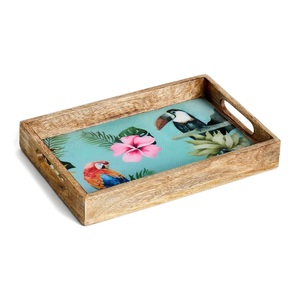 Impresionante bandeja cuadrada de madera con acabado antiguo, hermosa bandeja decorativa rectangular con diseño impreso para pedidos al por mayor. - Product Image 2