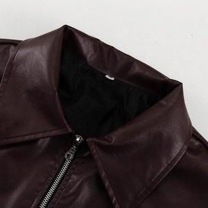 Blouson bomber marron foncé pour femme, manches longues, col rabattu, fermeture éclair, couleur unie, longueur courte, matière polyester - Product Image 4