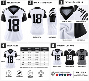 Women's <b>White</b> American <b>Football</b> Jersey V-Neck Short Sleeve Sublimated Print Fitted Breathable Apparel - Product Image 5