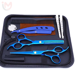 Professional Hair Styling Tools <b>Set</b> Blue Metal Scissors Comb Clipper Kit Durable <b>Barber</b> Salon Equipment - Product Image 1