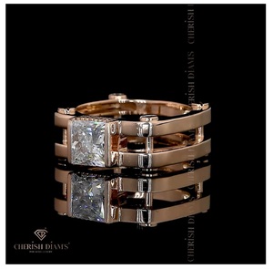 Bague en diamant de luxe pour homme, coupe princesse, 3,04 carats, or rose 14 carats, diamant créé en laboratoire, certifié IGI, bijoux fins - Product Image 1