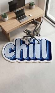 Unique Chill Typography Hand Tufted Area <b>Rug</b> Blue 3D Letter Design Floor Carpet for Living Room Bedroom and Lounge <b>Space</b> - Product Image 2