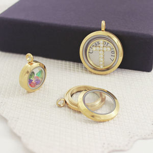 Minimalist Round Solid Gold Plated Pendant Charm Unisex Everyday Wear Jewelry Living <b>Memory</b> Photo Charm Pendant Unisex Jewelry - Product Image 4