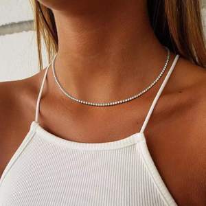Colliers à fines chaînes Hip Hop Iced Out en or blanc avec diamants de laboratoire, délicat collier chaîne tennis pour femme, cadeau pour elle - Product Image 4