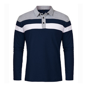 Polo homme personnalisé avec logo OEM, manches longues, patchwork, rayures sur la poitrine, coupe ajustée, polo de golf pour homme, hauts de qualité supérieure - Product Image 4