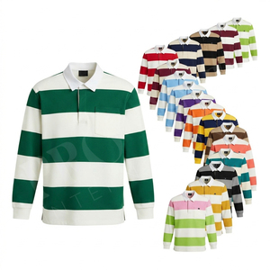 Polo à manches longues rayé imprimé sur mesure pour homme, style rugby décontracté, mélange de coton, confortable, streetwear tendance - Product Image 1