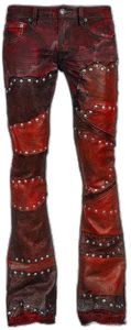 กางเกงหนังสีแดงแบบขาดๆ สไตล์มอเตอร์ไซค์ แต่งซิปและหมุด  ความยาวเต็มตัว เอวกลาง เหมาะสำหรับใส่ในฤดูหนาว - Product Image 2