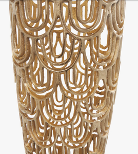 Vase décoratif géométrique en aluminium doré, fait main, de haute qualité, inspiré de l'Art déco, de forme arquée - Product Image 6