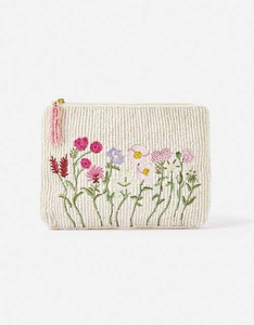 Monedero con cuentas de semillas, diseño floral dorado, con cremallera, estilo vintage, hecho a mano con cristal - Product Image 3