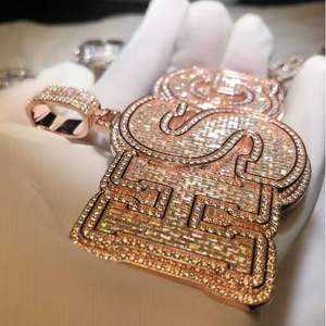 Collier pendentif Hip Hop Iced Out avec lettre HSG en or rose, argent sterling 925, micro-pavé de diamants, bijoux personnalisés - Product Image 2