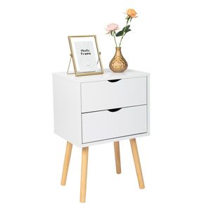 Comodino Moderno e Semplice 40*30*60cm, Mobile Bianco con Gambe Color Legno, MDF, Gambe Alte, Due Cassetti - Product Image 3