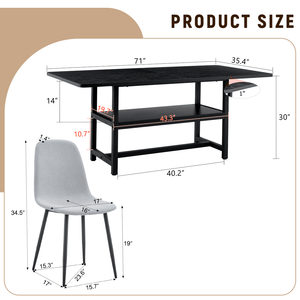 Tavolo da Pranzo Nero con Finitura Venata 71*35.4 Pollici con Vano Portaoggetti e Coppia di Sedie, Gambe Comode - Set Tavolo e Sedie per Sala da Pranzo - Product Image 4