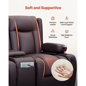 Sofá Reclinable Eléctrico de Dos Plazas con Calefacción, Masaje y Temporizador, Tapizado en Cuero PU - Product Image 5