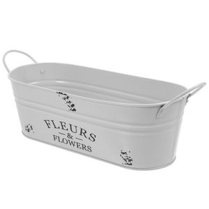Jardinière ovale vintage en métal galvanisé, bac de jardin rustique en fer, pot décoratif pour rebord de fenêtre, jardinière à herbes avec poignées - Product Image 1