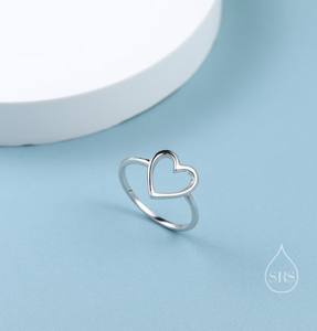 Bague Cœur Ouvert en Argent Sterling, Bague Minimaliste, Bague Cœur Géométrique en Argent, Bague en Argent Massif - Product Image 3