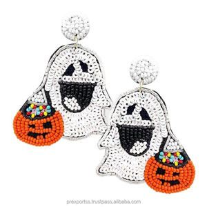Pendientes de Aro Hechos a Mano con Diseño Geométrico Bohemio y Temática de Halloween, con Cara de Calabaza y Sombrero de Bruja, Joyería con Cuentas para Disfraz de Otoño - Product Image 4