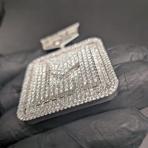 Colgante de Plata de Ley 925 con Incrustaciones de Moissanita en Forma Cuadrada, Chapado en Rodio, Lujoso, Unisex, Estilo Hip Hop - Product Image 6