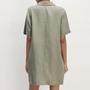 Vestido Camisero de Lino de Manga Corta para Mujer, 100% Lino Tejido, Vestido Camisero de Verano con Botones, Faldas, Ropa Orgánica para Mujer - Product Image 6