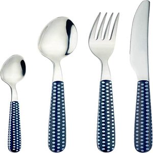Ensemble de couverts classiques bleus à pois en acier inoxydable, compatibles lave-vaisselle, cuillère, fourchette, couteau pour la table, vaisselle pour la maison - Product Image 1