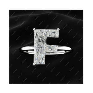 GIA IGI Certified DEF VVS VS Lab Grown Diamond <b>Initial</b> Alphabet Letter F Fine Gold 925 Sterling Silver Solitaire <b>Ring</b> Gift Her - Product Image 1