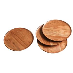 Juego de cuatro platos de cena de madera de acacia, platos redondos rústicos de madera, bandejas para servir con textura de grano para la cena diaria y fiestas - Product Image 1