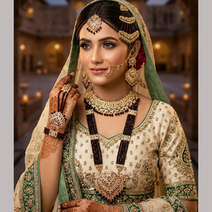 JeweleMarket Women's Gold Plated Crystal Rhinestone Ethnic <b>Bridal</b> <b>Jewelry</b> <b>Set</b> Maharashtra Origin for Wedding Engagement - Product Image 2