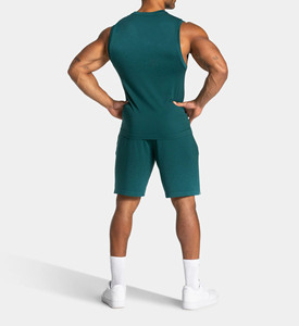 Conjunto Deportivo de 2 Piezas para Hombre, Camiseta sin Mangas y Pantalones Cortos, Transpirable, para Gimnasio, Verde Azulado, OEM, Secado Rápido, Absorbe la Humedad - Product Image 2