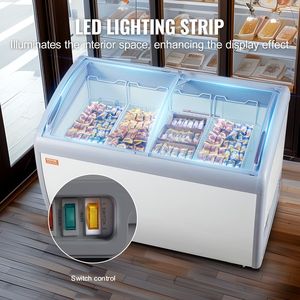Vetrina Espositiva Commerciale per Gelato da 12,8 Cu.ft con Coperchio in Vetro Mobile e Congelatore Profondo per Uso Ristorazione - Product Image 5
