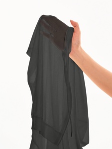 Haut court à capuche en mousseline de soie noire pour femme avec fermeture éclair, manches courtes, couleur unie, respirant, idéal pour l'été - Product Image 3