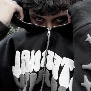 Ew Streetwear <b>Zipper</b> <b>Hoodie</b> Men Regular Fit <b>Black</b> Cotton Fleece Solid Front Logo Winter Wear Breathable Quick Dry Casual - Product Image 3