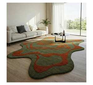 Tapis artisanal 100 % laine de qualité supérieure, irrégulier, sculpté en 3D, abstrait vert, antidérapant, sur mesure pour intérieurs de luxe à fort trafic - Product Image 2