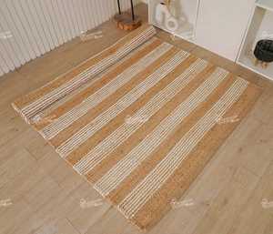 Tapis en jute naturel tissé à la main avec un design rayé moderne, durable, écologique, à poils plats, épaisseur moyenne, pour la maison et le salon - Product Image 6