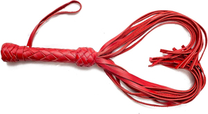 Black Leather Whip with Red Cord and Textured Grip for <b>Equestrian</b> Training - Product Image 2