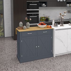 Carrello da Cucina Stile Fattoria con 2 Cassetti e Ripiani Regolabili, Isola Cucina Mobile con Piano Ribaltabile, Bancone Colazione in Legno Portatile - Product Image 2