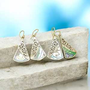 Gold Plated Bohemian Drop Earrings With <b>Shell</b> Inlay Zinc Alloy Women's Jewelry Fan Shape Bezel Setting Earrings - Product Image 1