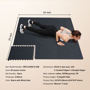 Tappetini per Palestra in Schiuma EVA con Superficie in Gomma, Spessore 15mm, 12 Pezzi, 25x25 Pollici, Copertura 48 Piedi Quadrati, Materiale SBR - Product Image 5